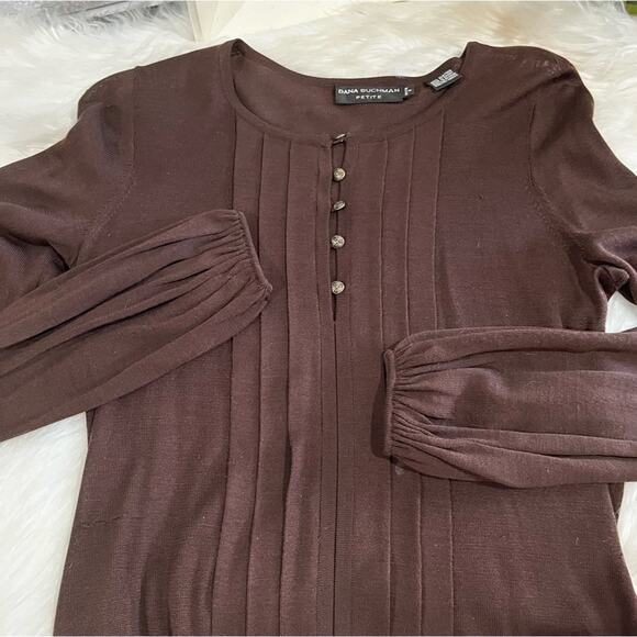 NEW Dana Buchman Silk Pleated Button Belted Tie Waist Bell Sleeve Sweater P NWOT - Picture 6 of 15